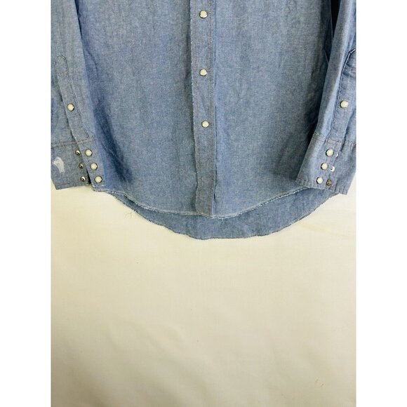Vintage 80s Wrangler Chambray Denim Pearl Snap Button Shirt Western - Picture 3 of 6